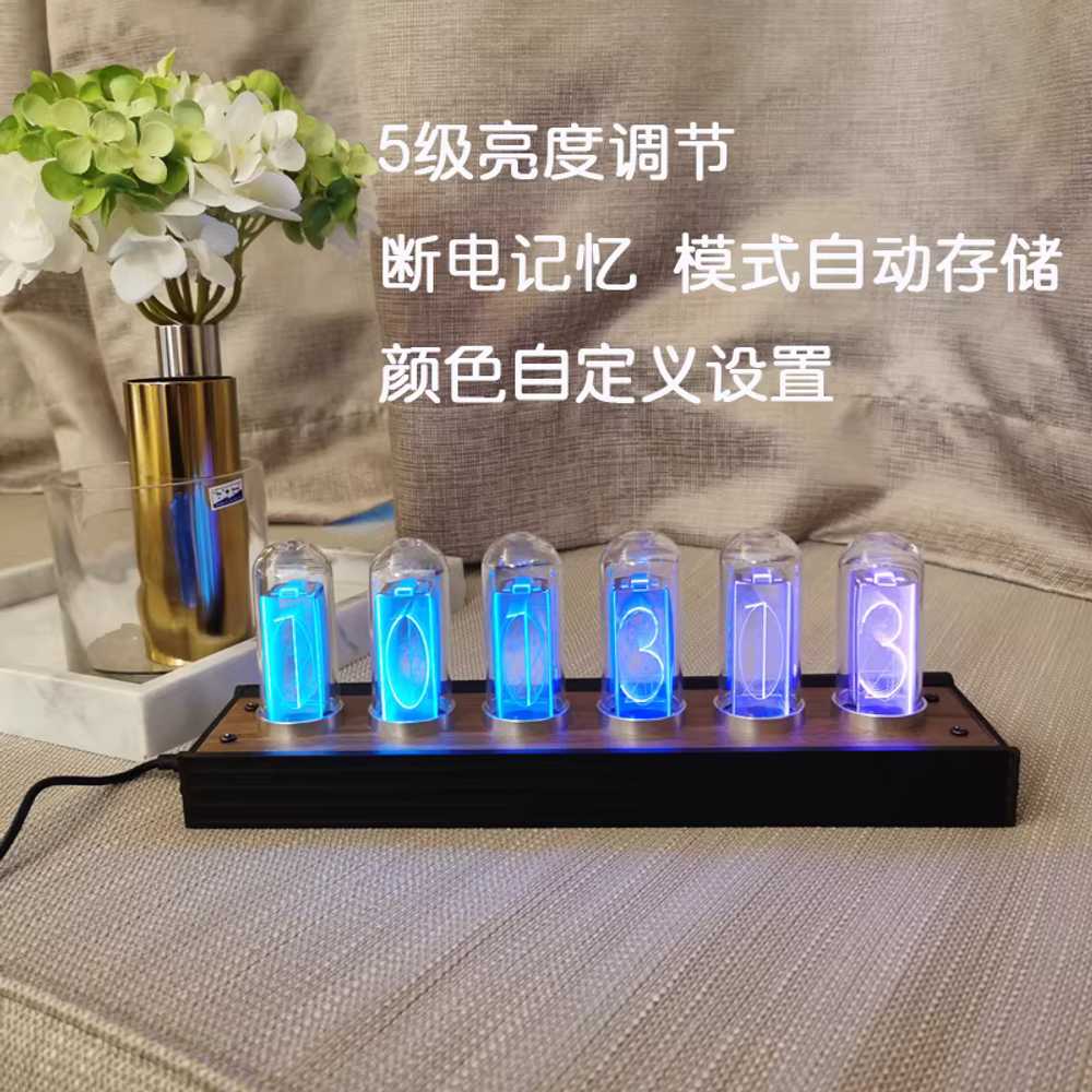 닉시관 시계 감성 무드 전자 네온사인 사이버펑크 알루미늄 합금 월넛나무 시계 - 상세 이미지 2