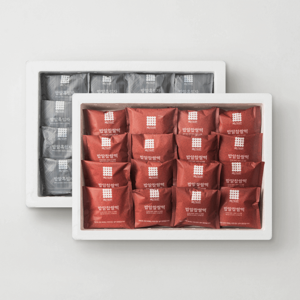 백년화편 밥알찹쌀떡+밥알흑임자 세트 답례떡 부모님 간식 모임 행사(32개+32개, 부직포백 포장) 제품 이미지