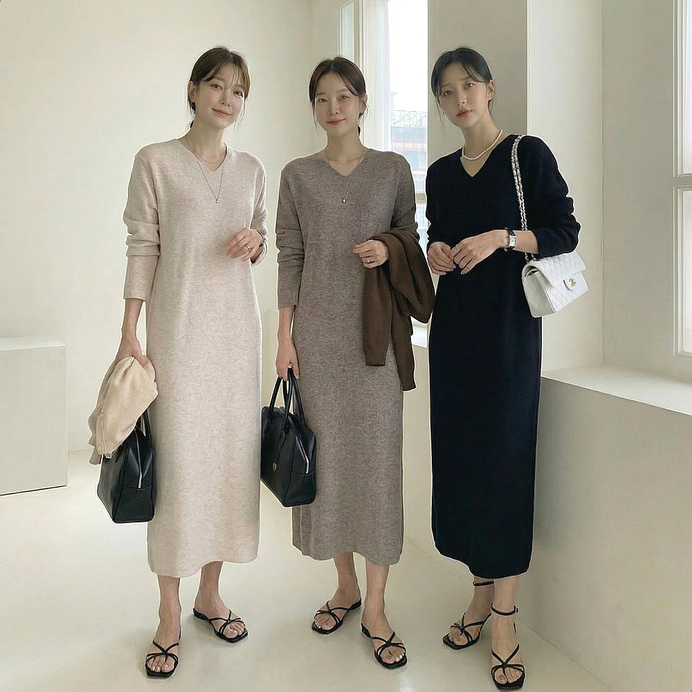 디안 니트 롱원피스 하객룩 레이어드 빅사이즈 임산부 원피스 - 상품 이미지