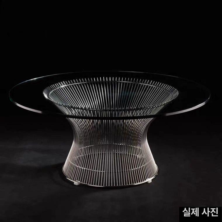놀 플래트너 원형 테이블 커피 소파 탁자 거실 유리 80cm 테이블 투명유리 실버 완제품 - 상세 이미지 2