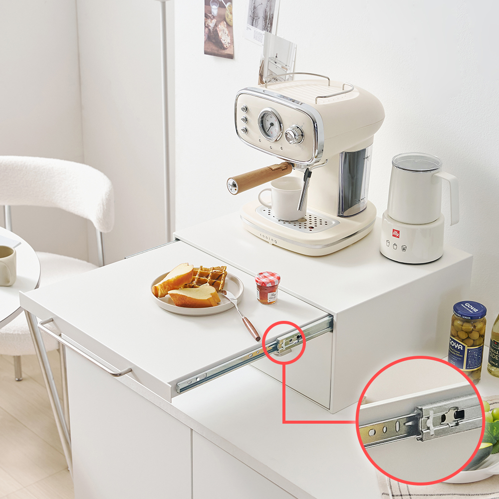커피머신 받침대 서랍형 무소음 슬라이딩 철제 다이 정수기선반 450X370X200, 1단, 화이트