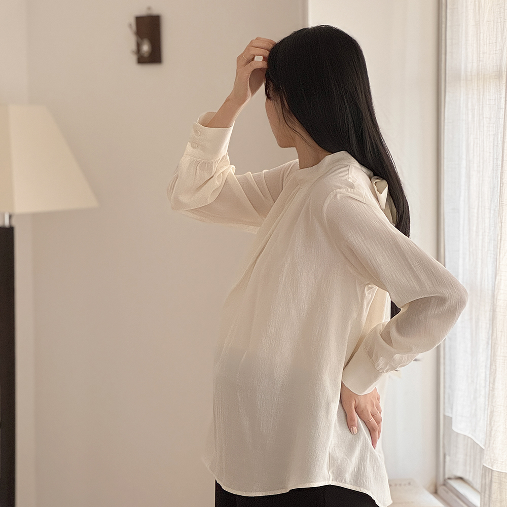 임산부 투웨이 블라우스 타이 셔츠 하객룩 정장 예쁜 외출 수유복 오피스룩 출근룩 - 상세 이미지 4