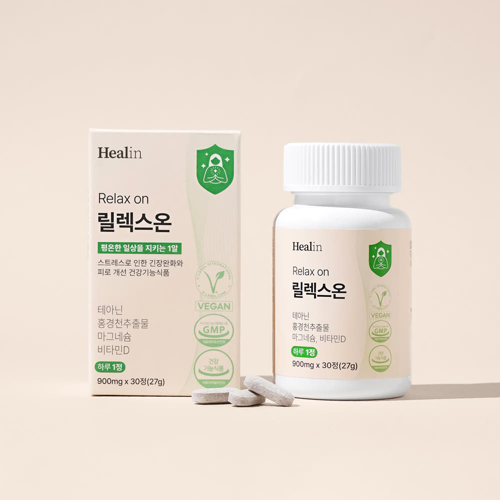 힐린 릴렉스온 L 테아닌 홍경천추출물 영양제 스트레스 긴장완화 30정, 1개 제품 이미지