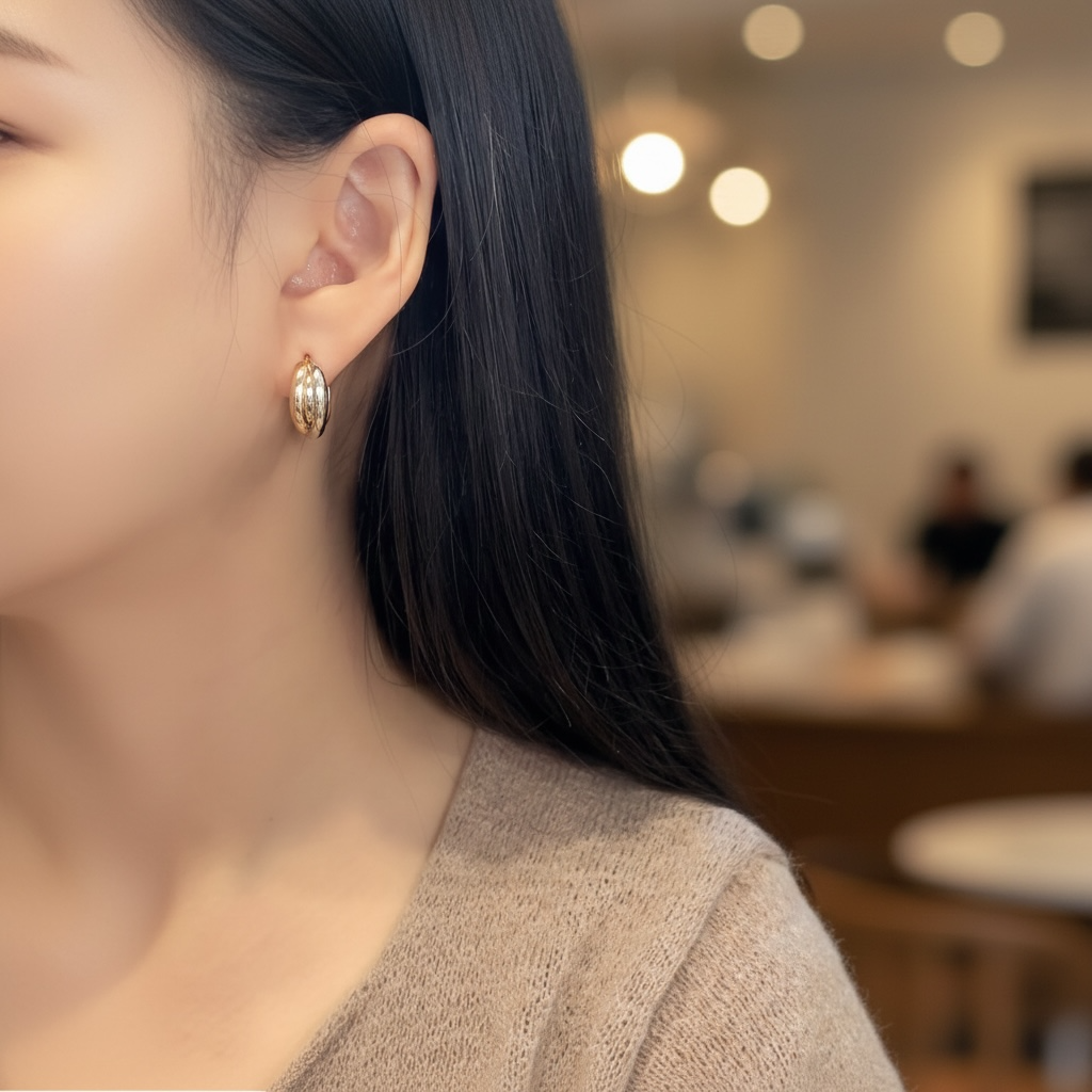 14K 삼색 귀걸이 포인트 럭셔리 원터치 이어링 이미지 8