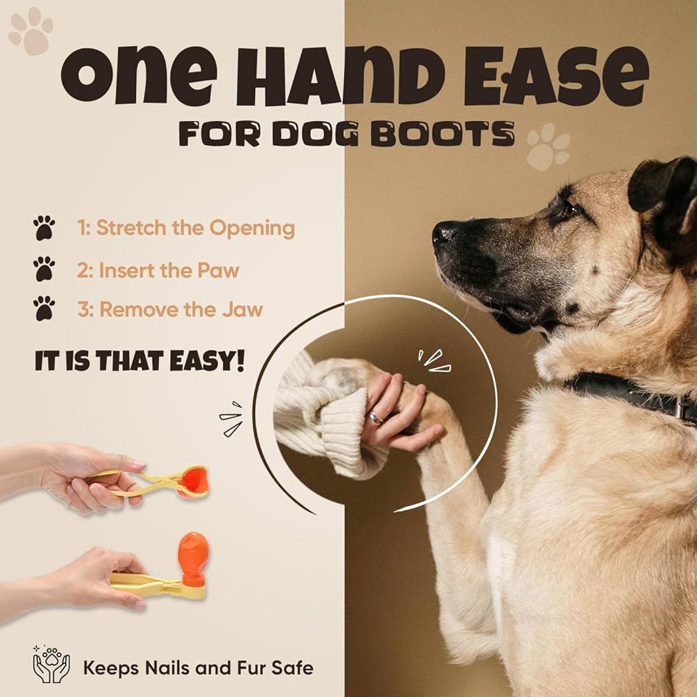 Slip into Dog Booties 한 손으로 뜨거운 도로, 비, 겨울 및 눈 보호를 위한 발 강아지 부츠 기타 부츠용 피팅 도구, 소형 또는 중형 PAWS JAWZ 미디엄 - 상세 이미지 2