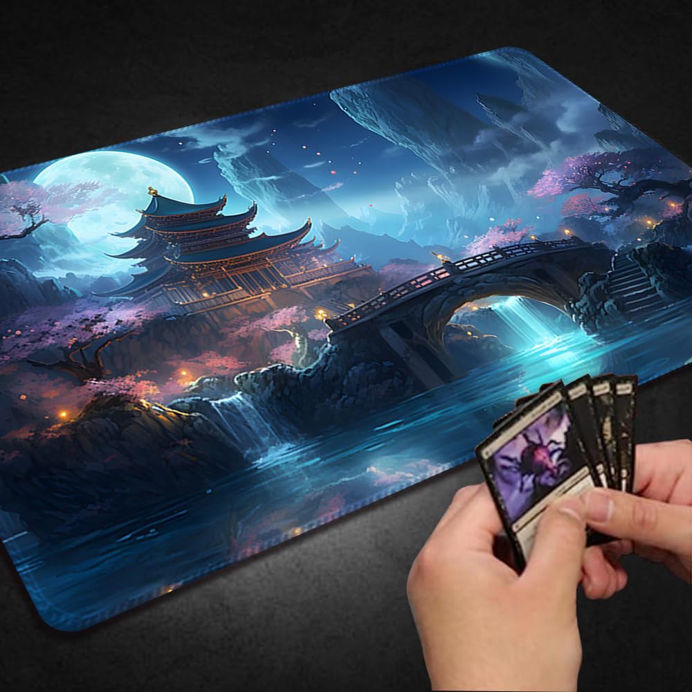 프리미엄 스티치 MTG 플레이매트, 존 및 미끄럼 방지 고무 뒷면, 기타 카드 게임용 TCG 플레이 매트 - 빈티지 룩과 느낌의 다채로운 디자인(DKT (117), 구역 없음) - 상세 이미지 2