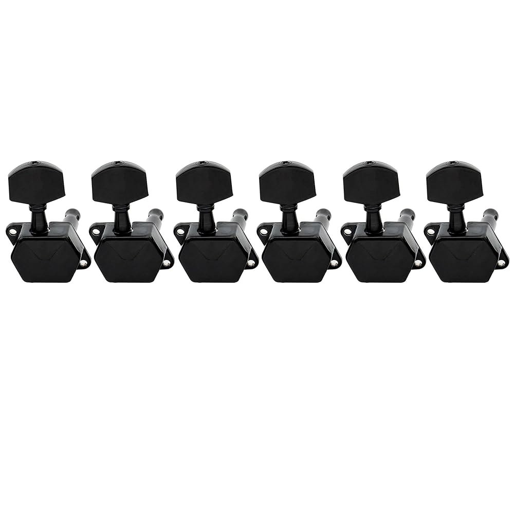 Musiclily Pro 15.2cm(6인치) 라인 세미 튜닝 페그 세트, 또는 헤드 스타일 스트랫 블랙 텔레 교체용, 클로즈드 튜너 기타 머신 Small Button Chrome - 상품 이미지