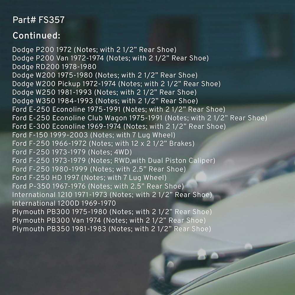 QUALITY-BUILT 프리미엄 - 후면 드럼 FS357 기타) (B250,B2500,B300,B350,D200,D250,E-250,E-300,F-150,F-250,P200,P- - 상세 이미지 3