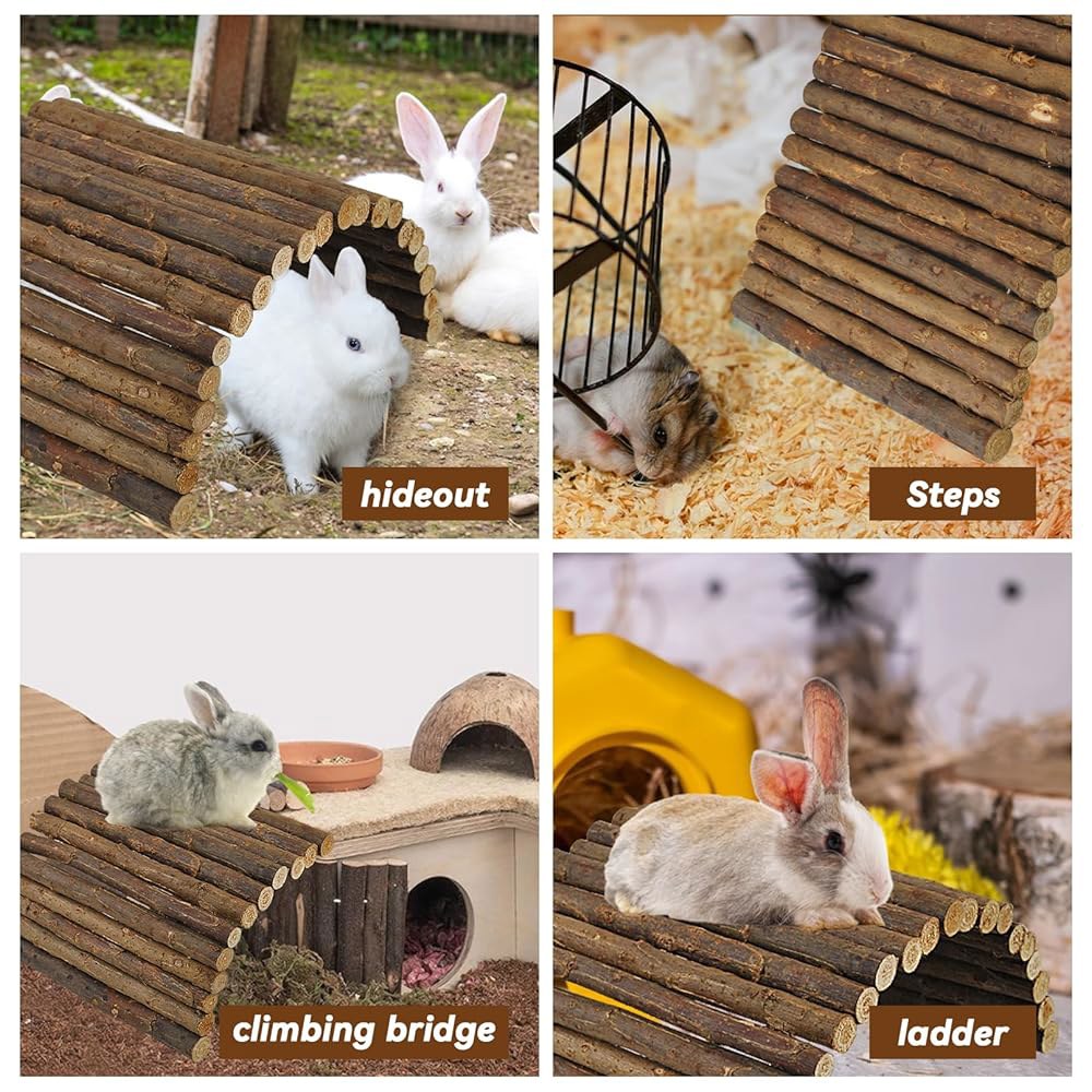 kathson Rabbit Bridge 나무 햄스터 클라이밍 터널 토끼 엑스트라 라지 사다리 우드 유연한 은신처, 기니피그, 친칠라 페렛, 고슴도치, 쥐 다람쥐 및 기타 설치류용( - 상세 이미지 2