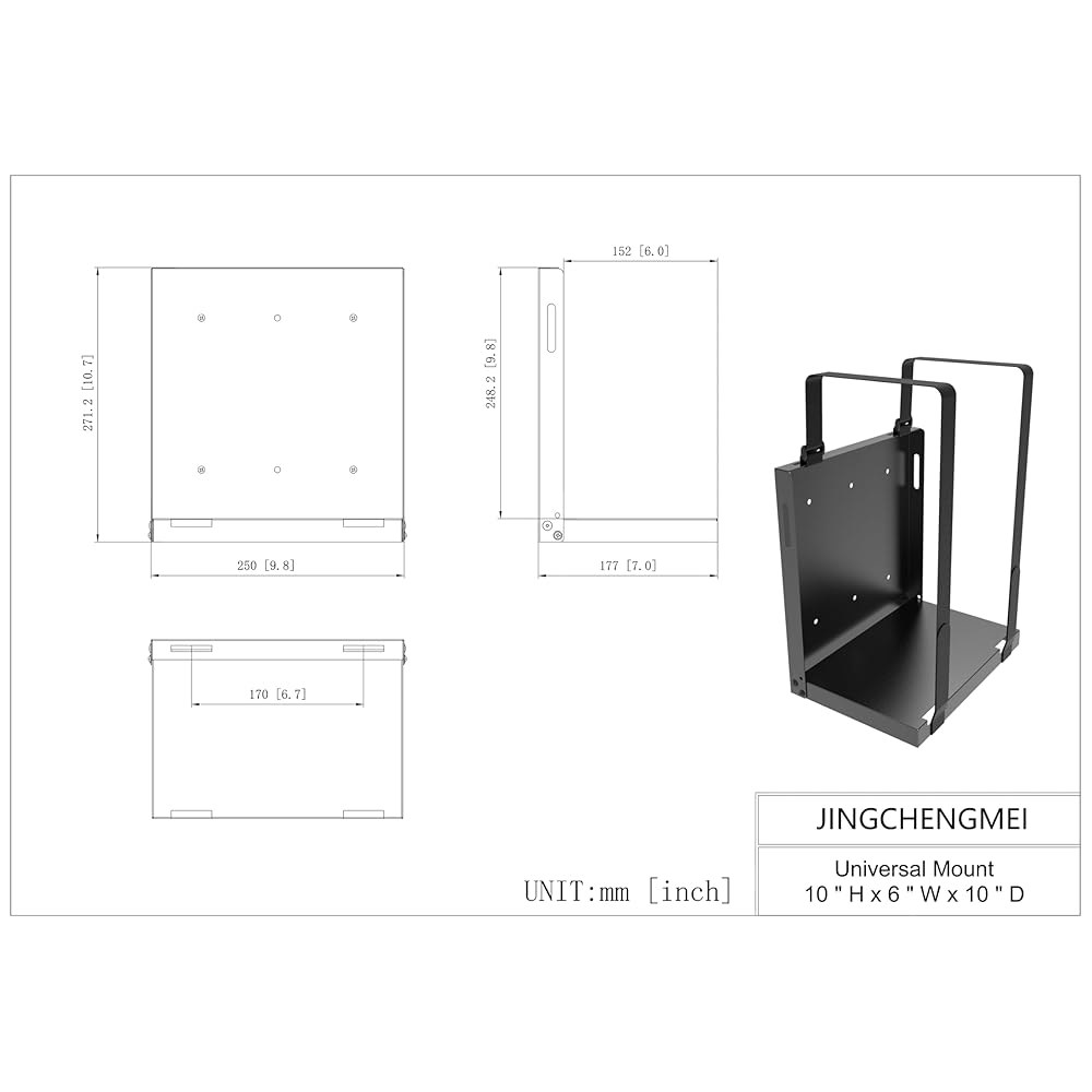 JINGCHENGMEI 범용 마운트 컴퓨터 벽 높이 25.4cm(10인치) x 너비 15.2cm(6인치) 깊이 25.4cm(10인치), CPU, UPS, 케이스 또는 기타 전자 - 상세 이미지 3