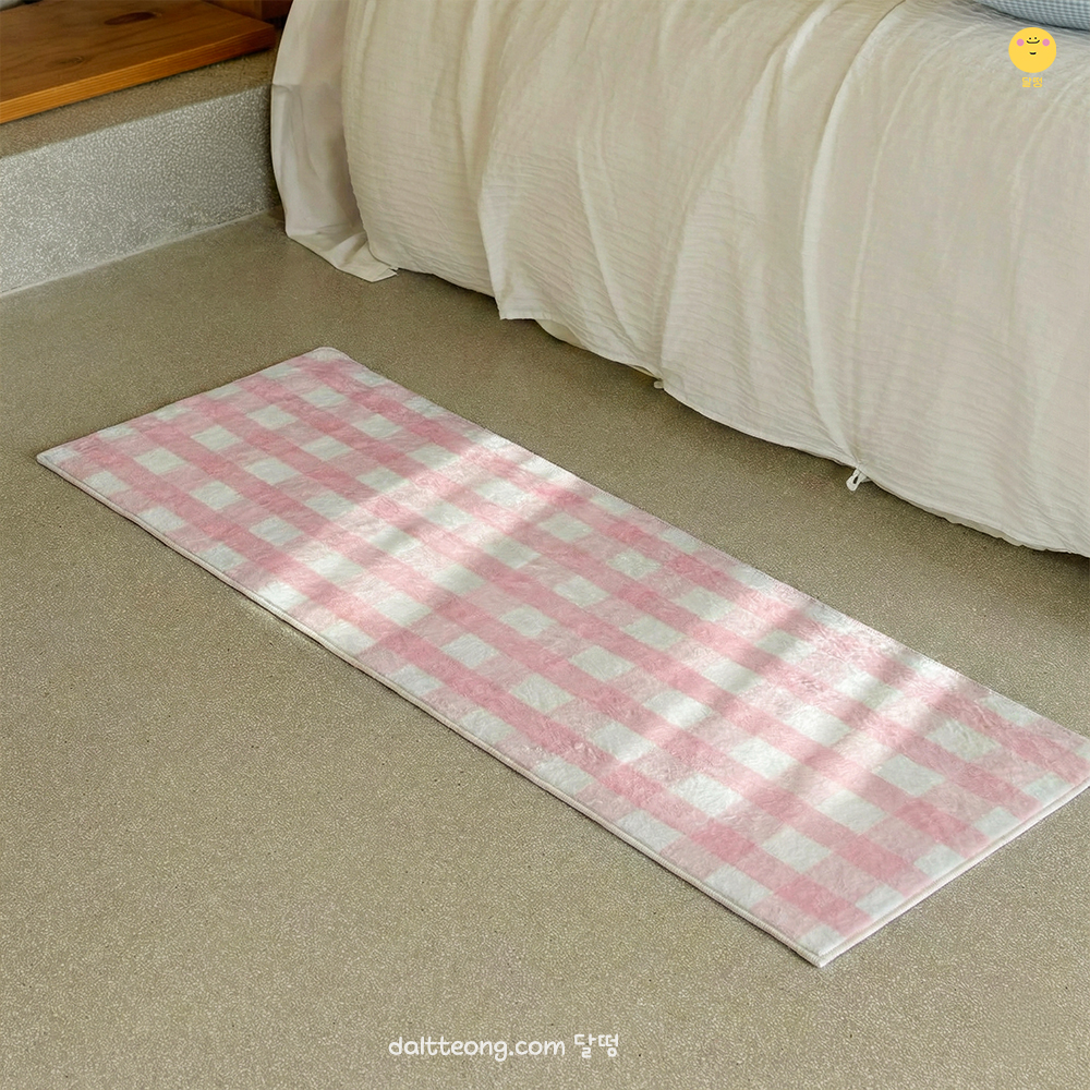 달떵 귀여운 파스텔체크 침대 침실 아기방 긴 러그 카페트 주방 매트 핑크, 120x40cm