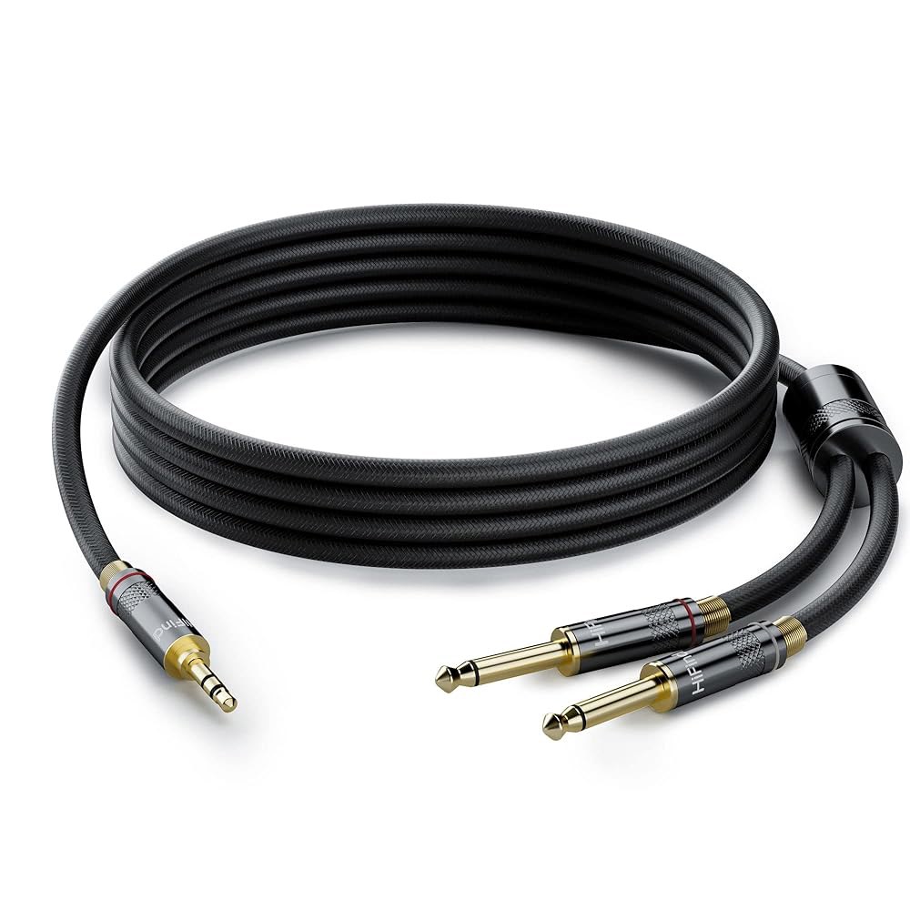 HiFind 3.5mm - 듀얼 6.35mm 스테레오 오디오 케이블 1.2m(4피트) (리얼 하이파이 사운드-실버 도금 구리 스프링 SR) 0.3cm(1/8인치) TRS 수 2 - 상품 이미지