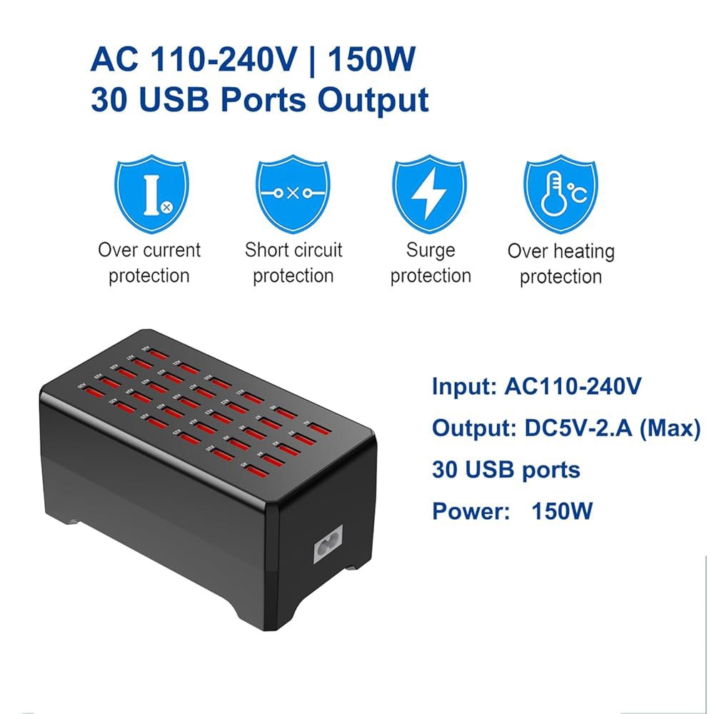MaxLax USB 충전기 스테이션, 30포트 150W/30A 다중 충전 스마트폰, 태블릿 및 기타 장치용 멀티 포트 - 상세 이미지 2