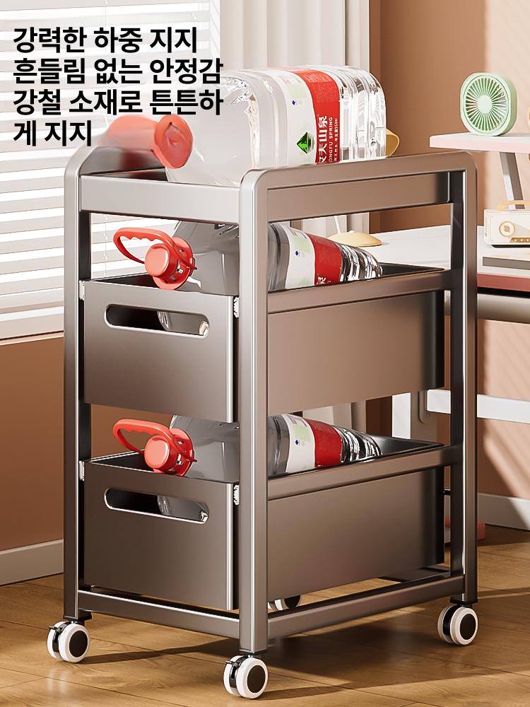책상 밑 수납카트 데스크 수납 바퀴 사무실 정리함 틈새 1단계 3칸 35cm 건메탈그레이 - 상세 이미지 3