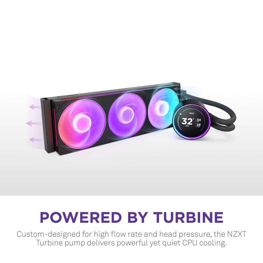 NZXT 크라켄 엘리트 360 RGB 2024 - AIO CPU 액체 냉각기 360mm 라디에이터 F360 코어 팬 맞춤형 2.72인치 IPS LCD 터빈 펌프 AMD AM5, - 상세 이미지 2