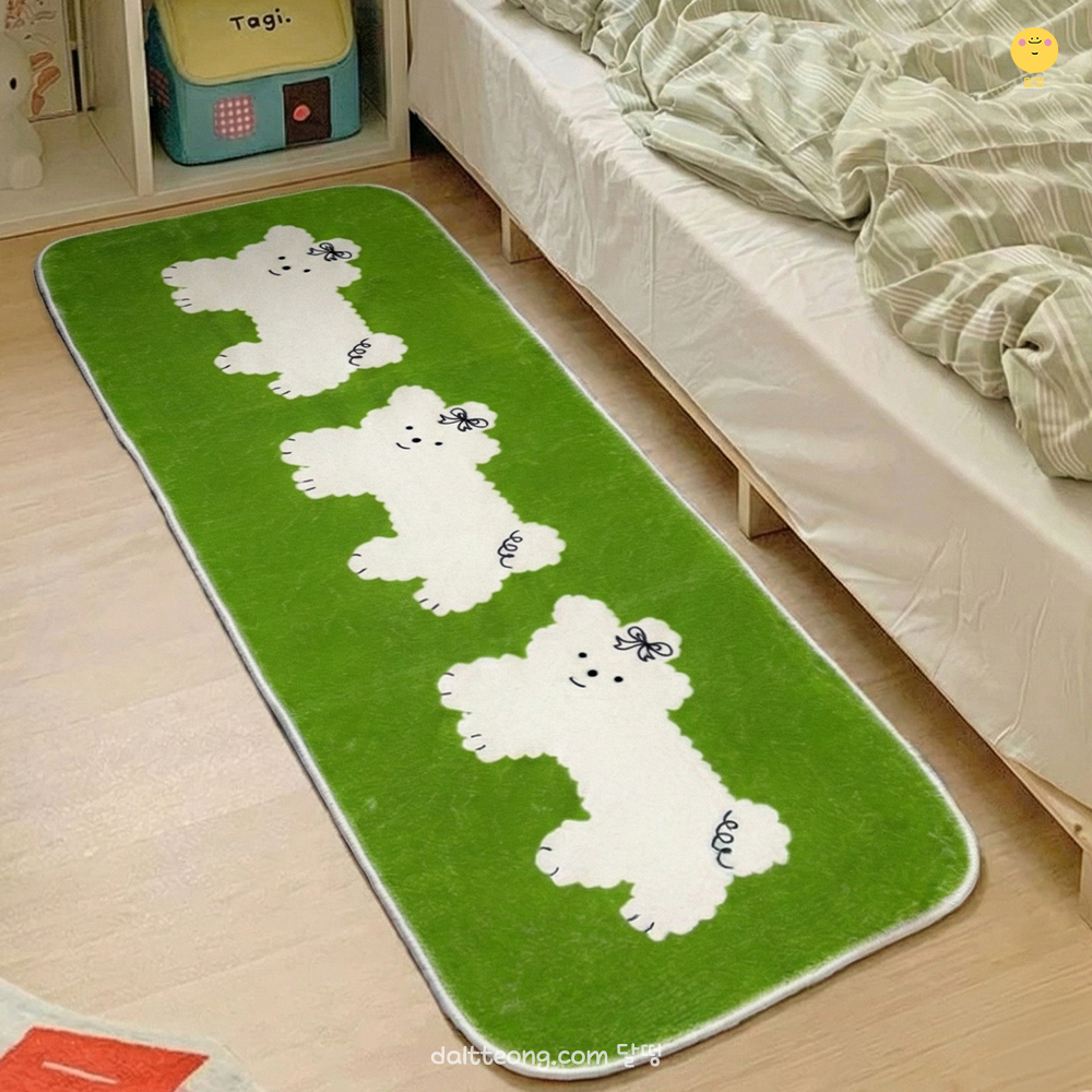 달떵 귀여운 데이워크 퍼피 강아지 침대 침실 아기방 긴 러그 그린, 120x40cm