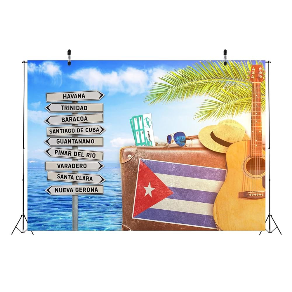 BELECO 2.1x1.5m(7x5피트) 패브릭 하바나 쿠바 열대 촬영 타운 사진 기타와 오래된 소품 스튜디오 배경 해변 가방 사인 부스 파티 여행 장식, - 상세 이미지 3