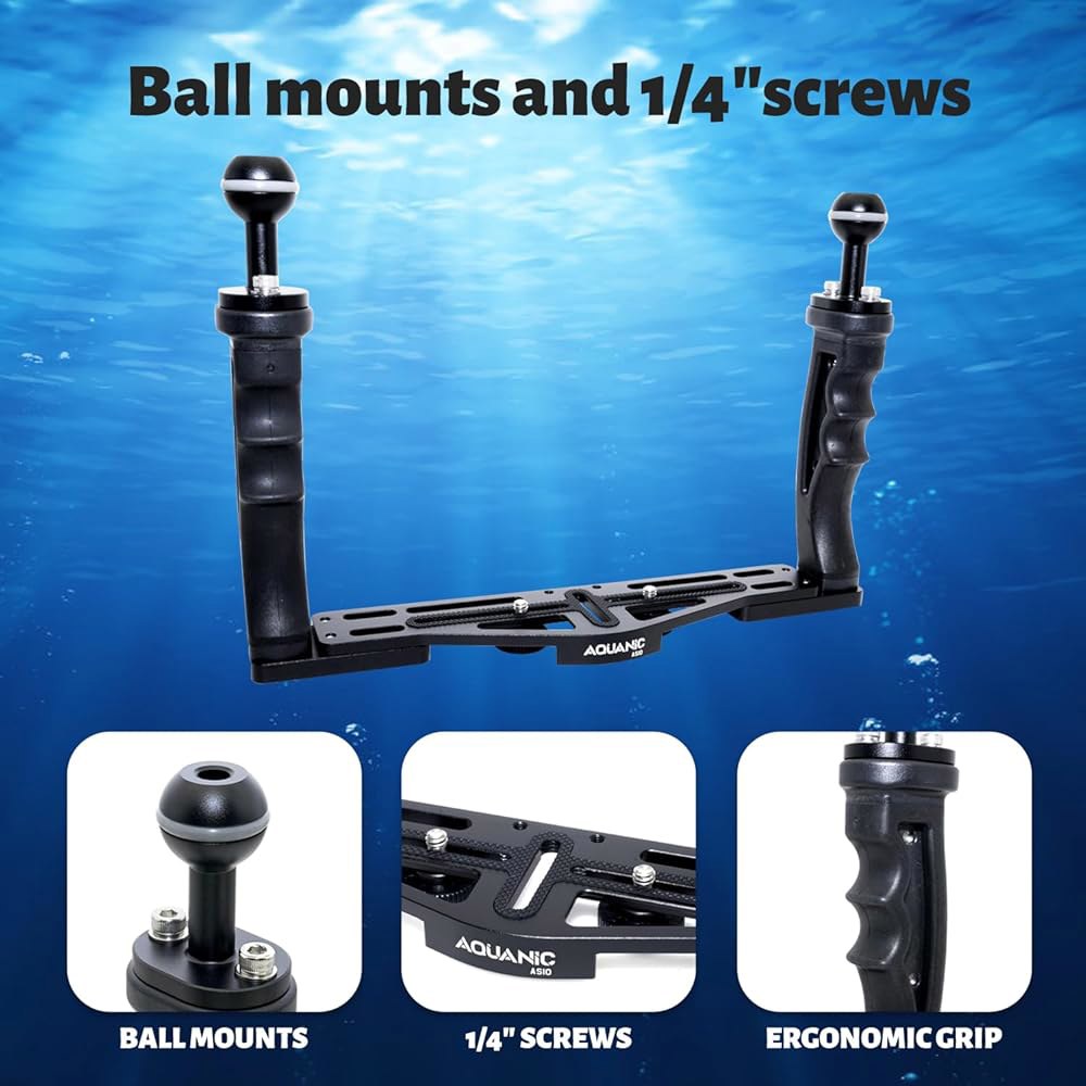 AQUANIC AS10 수중 카메라 트레이 TG-5/6, 스태빌라이저 휴대용 및 Gopro RX100 카메라용 다이빙 브래킷, 알루미늄 핸들 액션 그립 기타 V 하우징용, (블랙) - 상세 이미지 3
