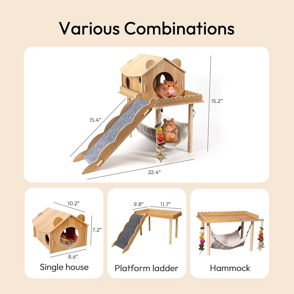 PStarDMoon 3-in-1 기니피그 은신처, 계단이 나무 장난감, 매트 작은 적합 설치류에 있는 집, 햄스터 츄잉 기니피그, 1) (스타일 토끼, 대형 및 해먹, 기타 - 상세 이미지 2