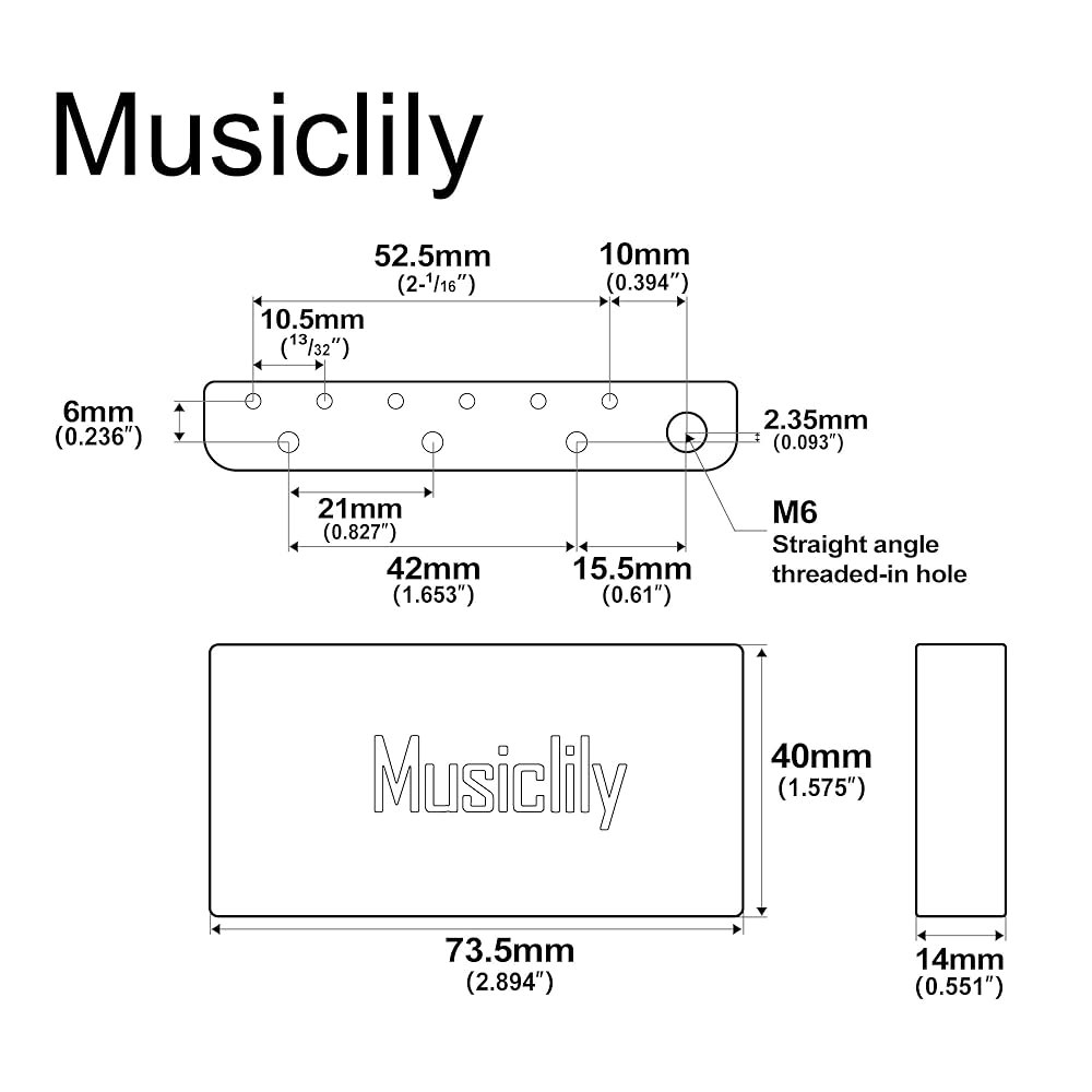 Musiclily 울트라 52.5mm (2-1/16인치) 풀 솔리드 황동 40mm 기타 트레몰로 블록, 인도네시아용, 스퀴어 2019년 이후 신제품 클래식 바이브 일렉트릭 브릿지 - 상세 이미지 2