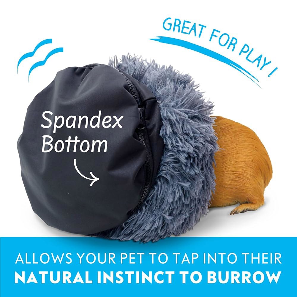 Paw Inspired Furr-O 기니피그 및 기타 작은 동물을 위한 지퍼 온 스판덱스 플리스 바닥이 있는 Burrowing 반려동물 침대, 아늑한 캐리어, 은신처 강화 장난감, - 상세 이미지 3