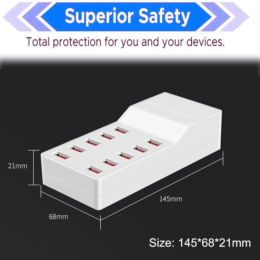 MaxLax USB 충전기 스테이션, 스마트 IC 기술이 적용된 10포트 50W/10A 다중 충전 스마트폰, 태블릿 및 기타 장치용 멀티 포트 - 상세 이미지 2