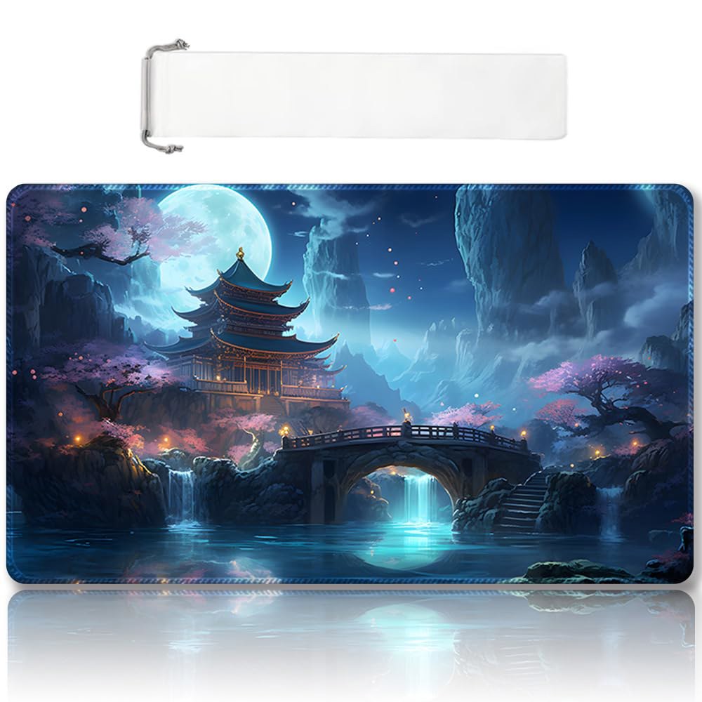 프리미엄 스티치 MTG 플레이매트, 존 및 미끄럼 방지 고무 뒷면, 기타 카드 게임용 TCG 플레이 매트 - 빈티지 룩과 느낌의 다채로운 디자인(DKT (117), 구역 없음) - 상품 이미지