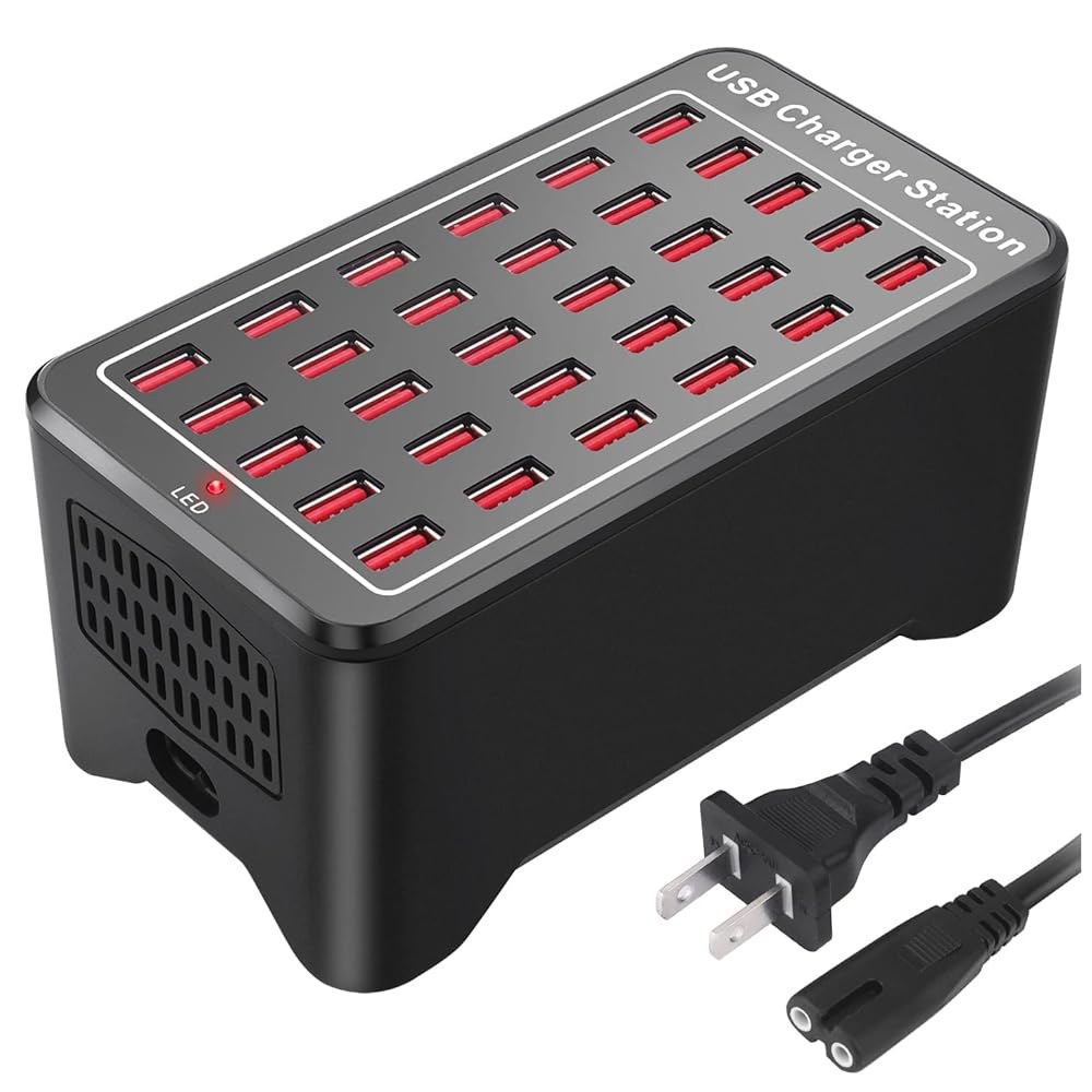 Cinlinso 30 포트 150W(30A) USB 충전 스테이션 - 스마트폰, 태블릿 및 기타 전자제품을 위한 스마트 감지 기능이 있는 멀티 허브 - 상품 이미지