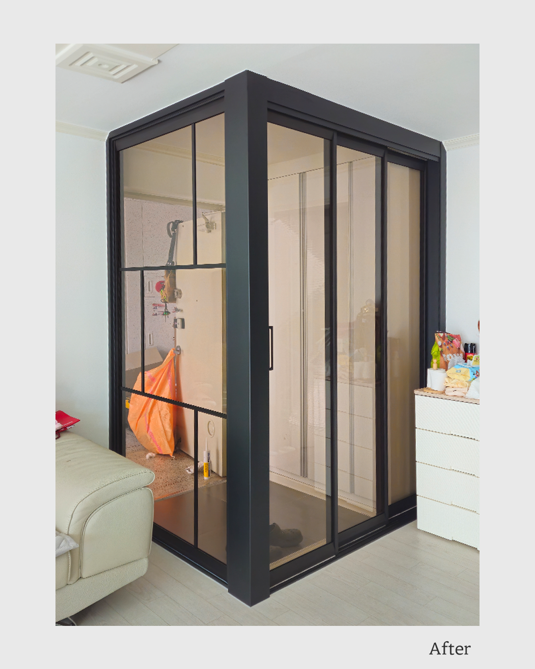 현관인테리어 ㄱ자중문 3연동 파티션중문 원슬라이딩파티션