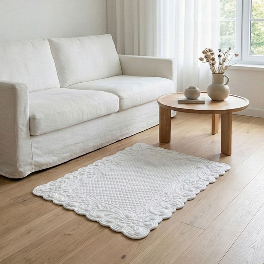 프렌치 플로랄 누빔 순면 발매트 욕실매트 그레이, 64x47cm