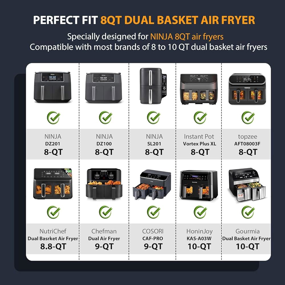 Ninja Foodi DZ201 DZ100 SL201 및 기타 8QT-10QT 2-바스켓 듀얼존 에어 프라이어용 듀얼 바스켓 프라이어 액세서리, 랙 세트, 종이 라이너 100개, - 상세 이미지 2