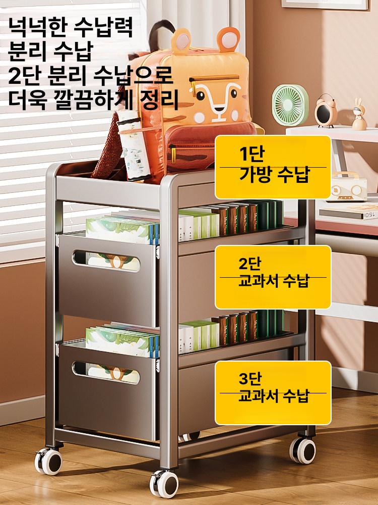 책상 밑 수납카트 데스크 수납 바퀴 사무실 정리함 틈새 1단계 3칸 35cm 건메탈그레이 - 상세 이미지 2