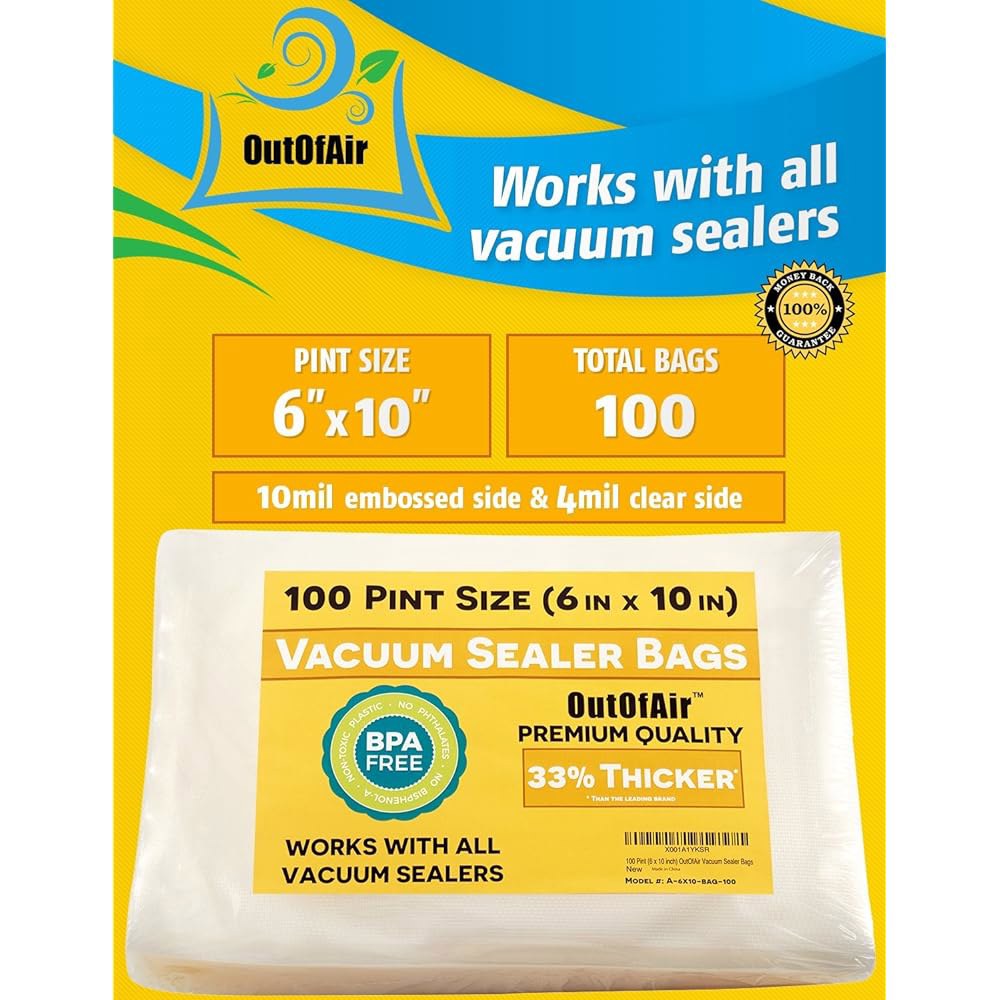 100개의 진공 밀봉 백 파인트 사이즈(15.2cm x 25.4cm(6 10인치)) FoodSaver 및 기타 기계와 함께 작동 - 33 두꺼운 BPA 프리, 상업용 등급, 15. - 상세 이미지 2