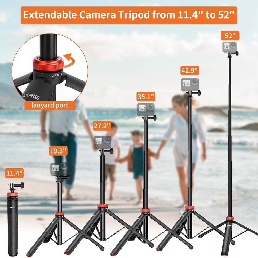 UURig 확장 가능한 셀카봉 삼각대 8 DJI 기타 One 10 R 액션 카메라용 GoPro Insta (127.9cm/50.7인치) 5 6 7 Max 360 Osmo Actio - 상세 이미지 2