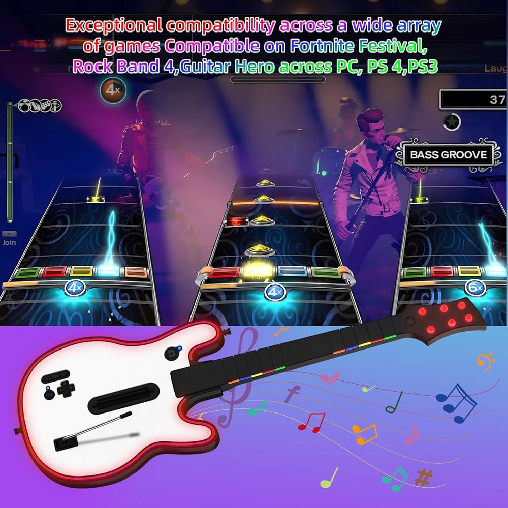 Lyvix Guitar Controller Compatible with Wireless Clone Hero for and Hero, PS4/PS3/PC, RGB Band, Ligh - 상세 이미지 2