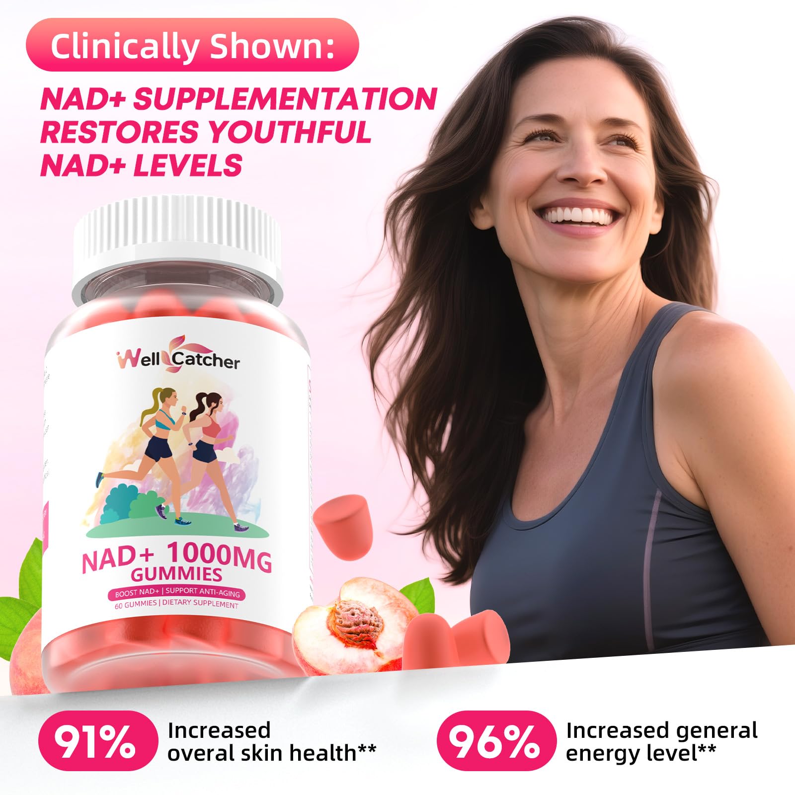 NAD+ 구미 니아신아마이드 비타민B3 1000MG 무설탕 복숭아맛 60개 - 상세 이미지 4
