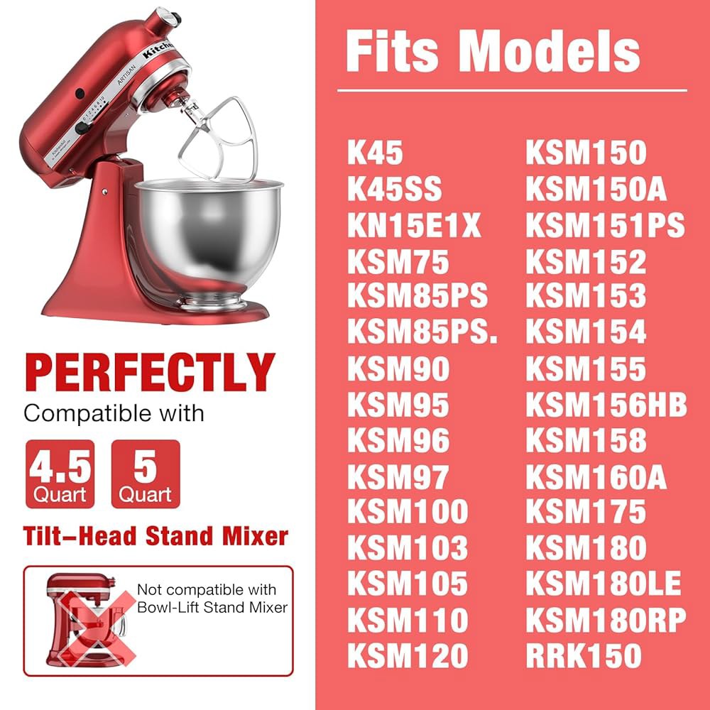 KitchenAid 스탠드 믹서용 4.5-5QT 스테인리스 스틸 플랫 비터, 주방 보조 패들 부착 액세서리/코팅 없음/식기 세척기 사용 가능, K45 KN15E1X KSM75 및 - 상세 이미지 3