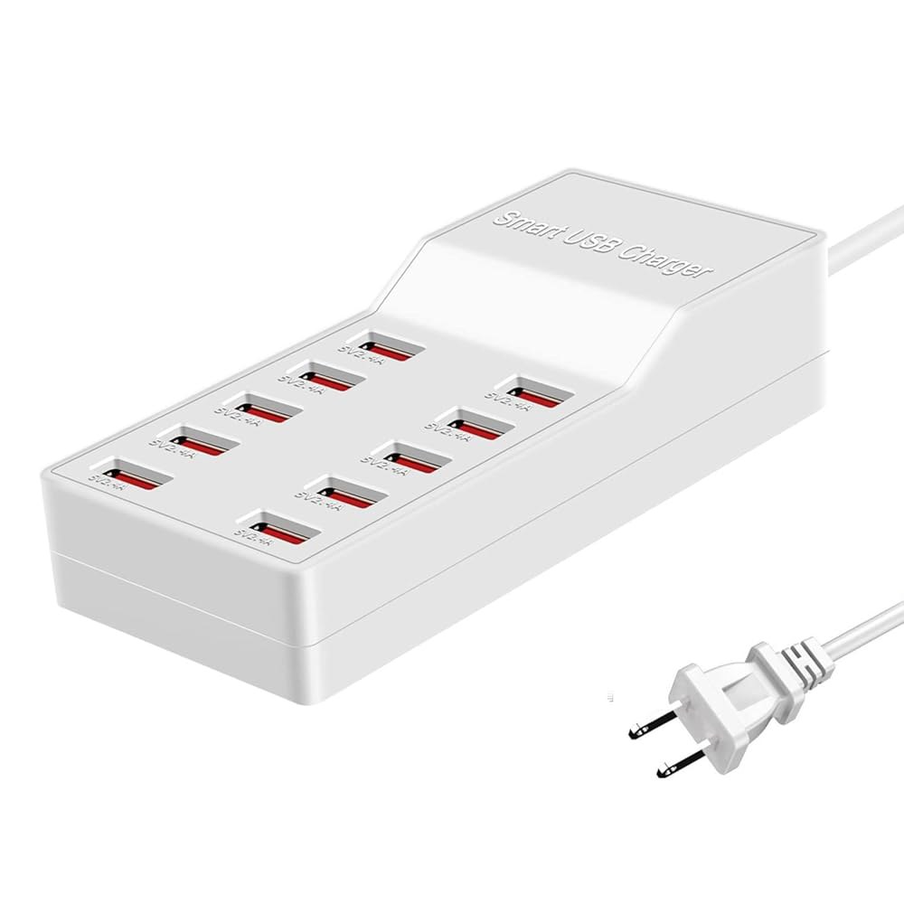 MaxLax USB 충전기 스테이션, 스마트 IC 기술이 적용된 10포트 50W/10A 다중 충전 스마트폰, 태블릿 및 기타 장치용 멀티 포트 - 상품 이미지