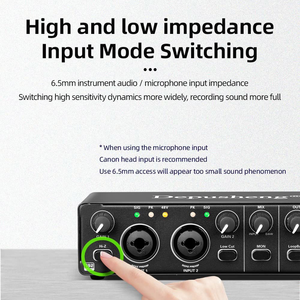 Depusheng RX2 usb 오디오 인터페이스 컴퓨터 녹음 사운드 카드, 홈 스튜디오 인터페이스, 48V 콘덴서 마이크, 기타 가능 RX2 - 상세 이미지 2