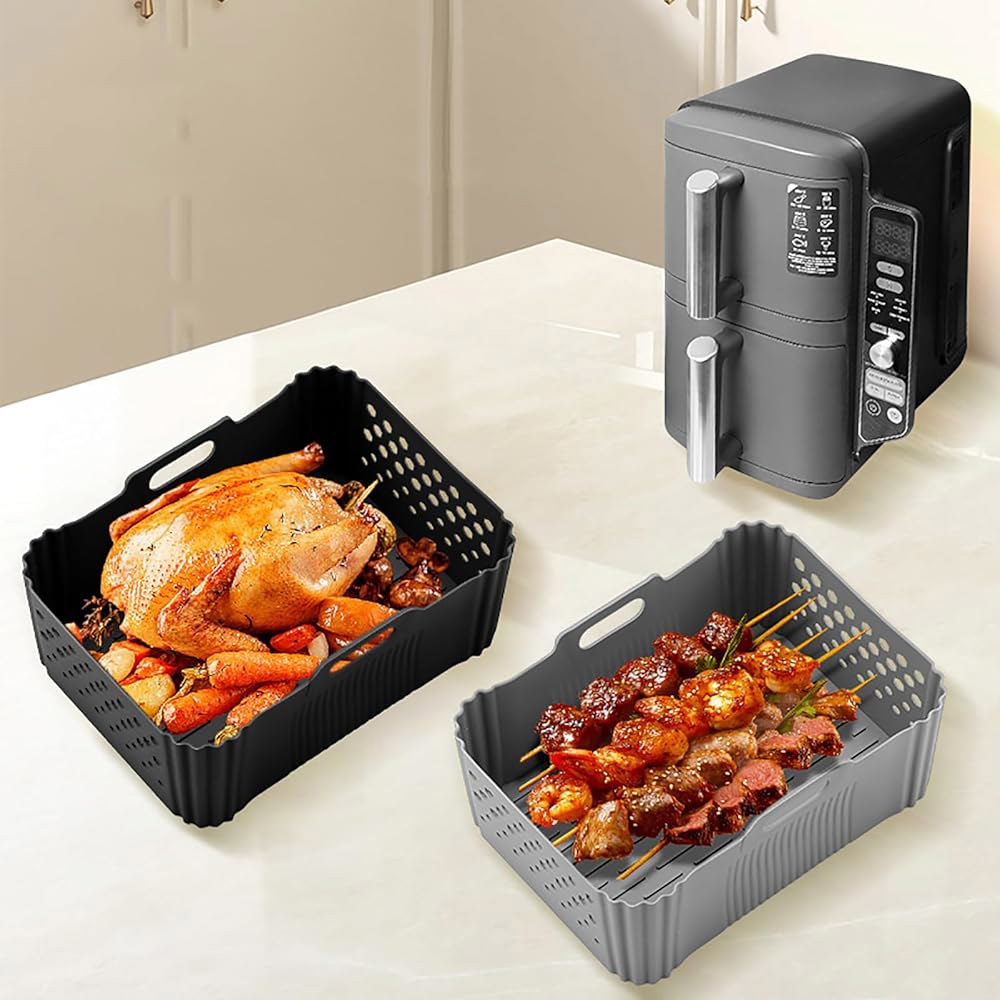 닌자 10QT DualZone DZ401 DZ550 Foodi 2팩, 재사용 에어 논스틱 DoubleStack 기타 SL400 바스켓 호환 10쿼트 라이너 DZ302용 직사각형 - 상세 이미지 2