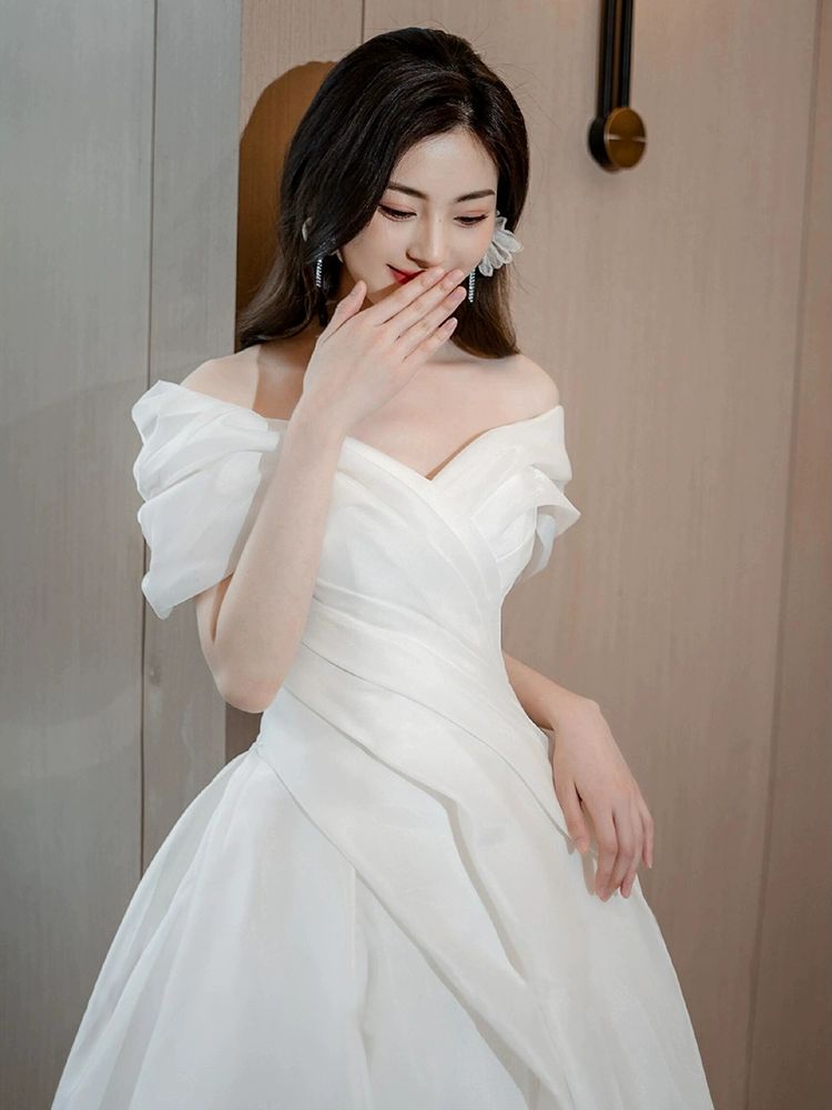 본식 오간자 셀프웨딩 웨딩스냅 오프숄더 드레스 빅사이즈 - 상세 이미지 4