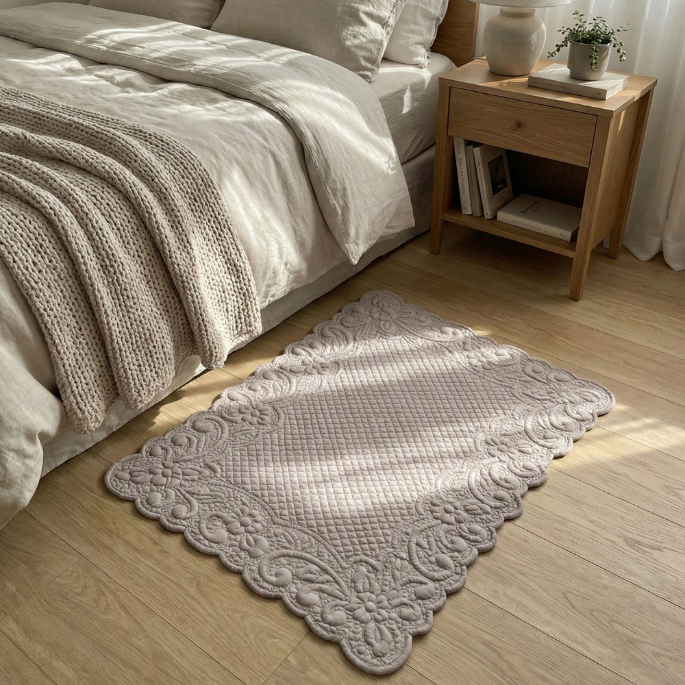 프렌치 플로랄 누빔 순면 발매트 욕실매트 그레이, 64x47cm