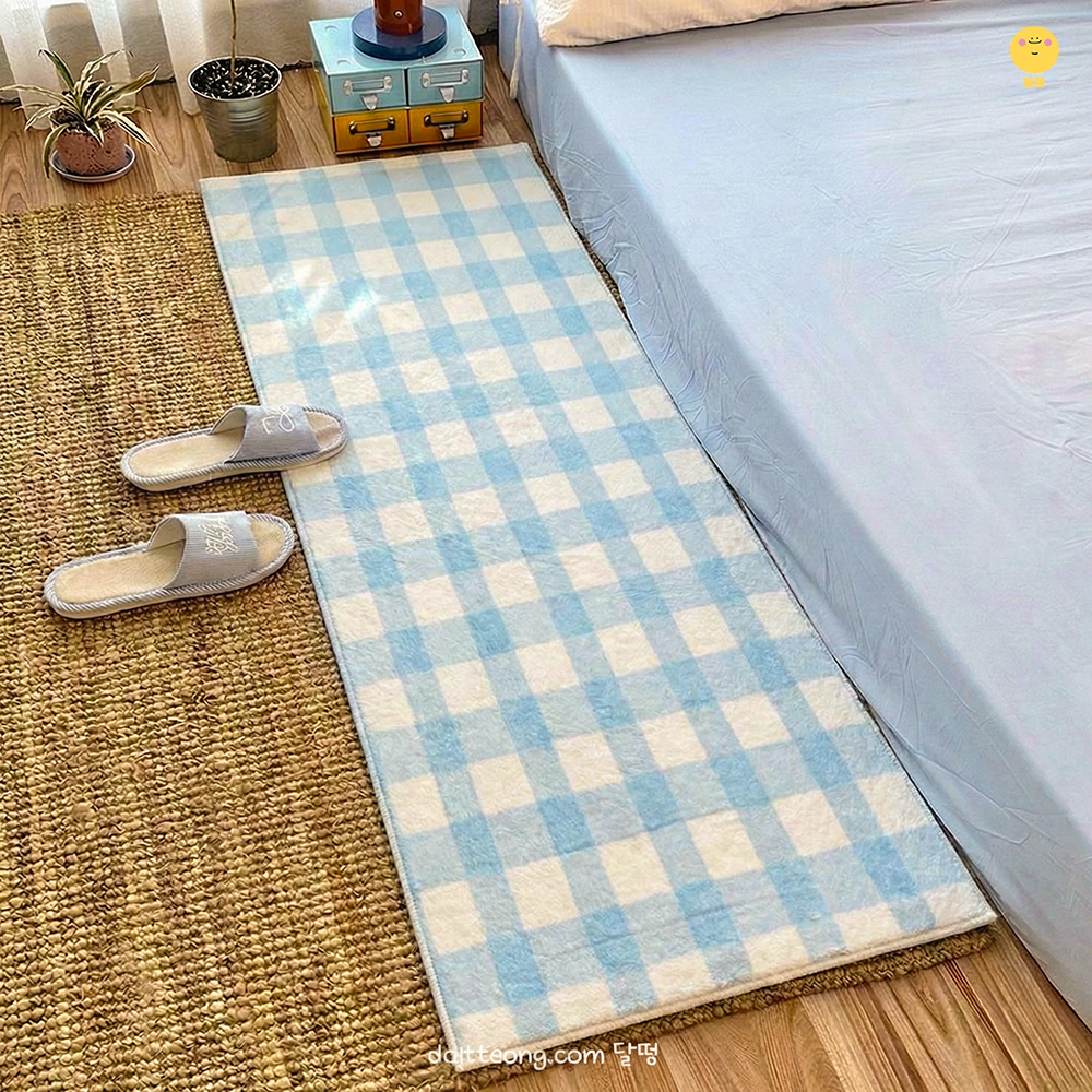 달떵 귀여운 파스텔체크 침대 침실 아기방 긴 러그 카페트 주방 매트 블루, 150x50cm