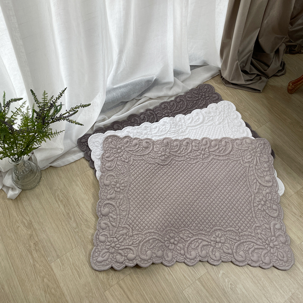 프렌치 플로랄 누빔 순면 발매트 욕실매트 그레이, 64x47cm