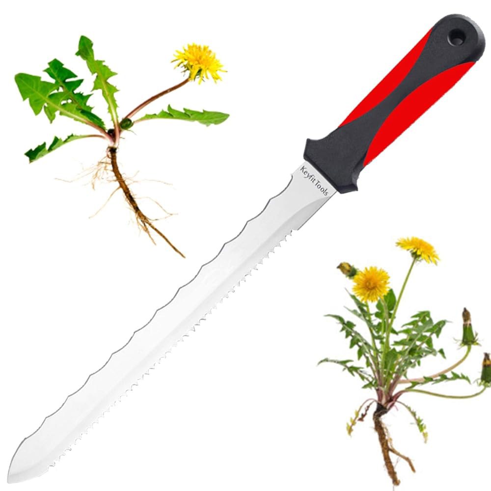 Keyfit Tools 민들레, 게풀 및 잡초 칼 탭 잔디 뿌리 보도에 딥 적합한 같은 풀러 전체 제초기는 기타 잡초용 잡초와 얻기 진입로 스테인리스 스틸 수동 덩어리 - 상품 이미지