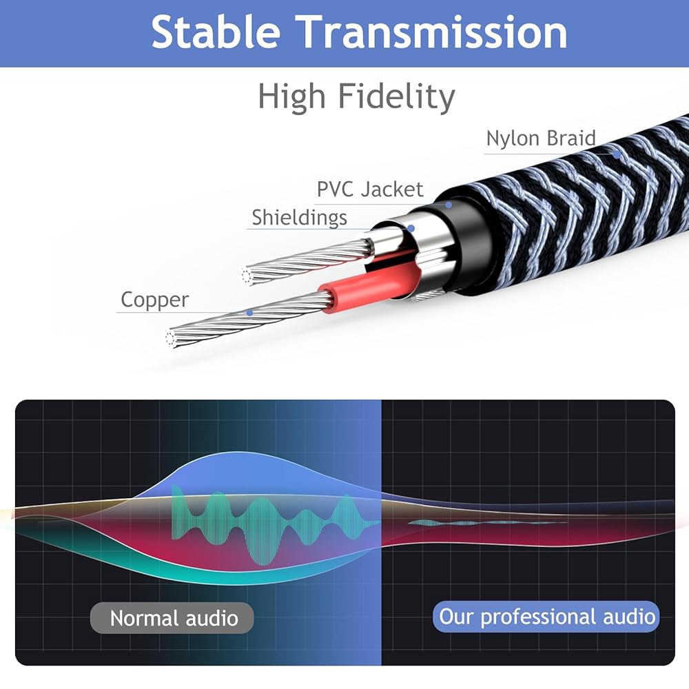 TAISUSAN 0.6cm(1/4인치) 기타 악기 케이블 6.1m(20피트) 앰프, 기타, 베이스, 키보드, 0.6cm(1/4~1/4인치) 믹서, 오디오 2팩, 스피커용 TS - 상세 이미지 2