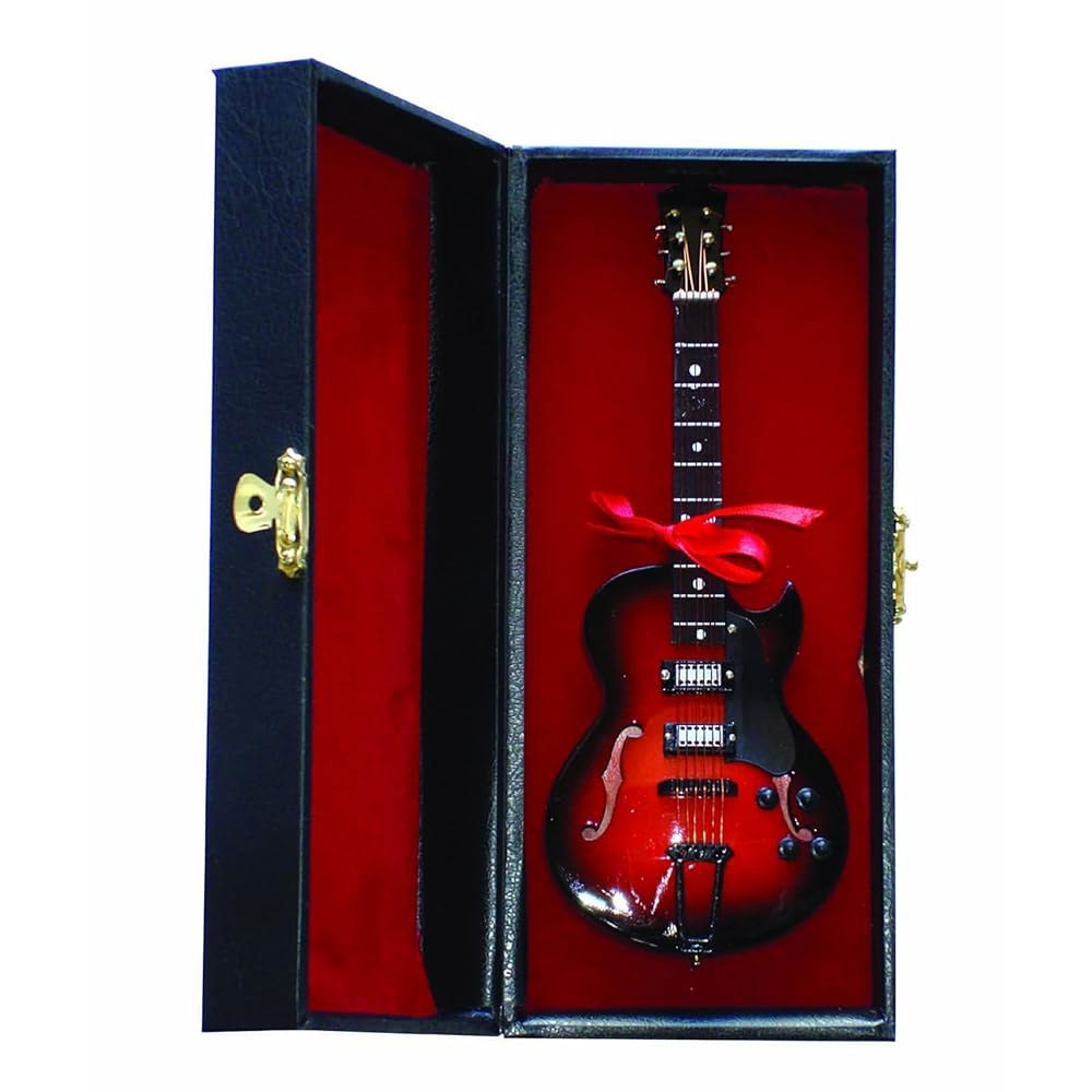 Broadway Gifts 17.3cm(6.8인치) 브라운 우드 일렉트릭 기타 미니어처 장식, 스탠드 및 케이스 포함 - 상세 이미지 3