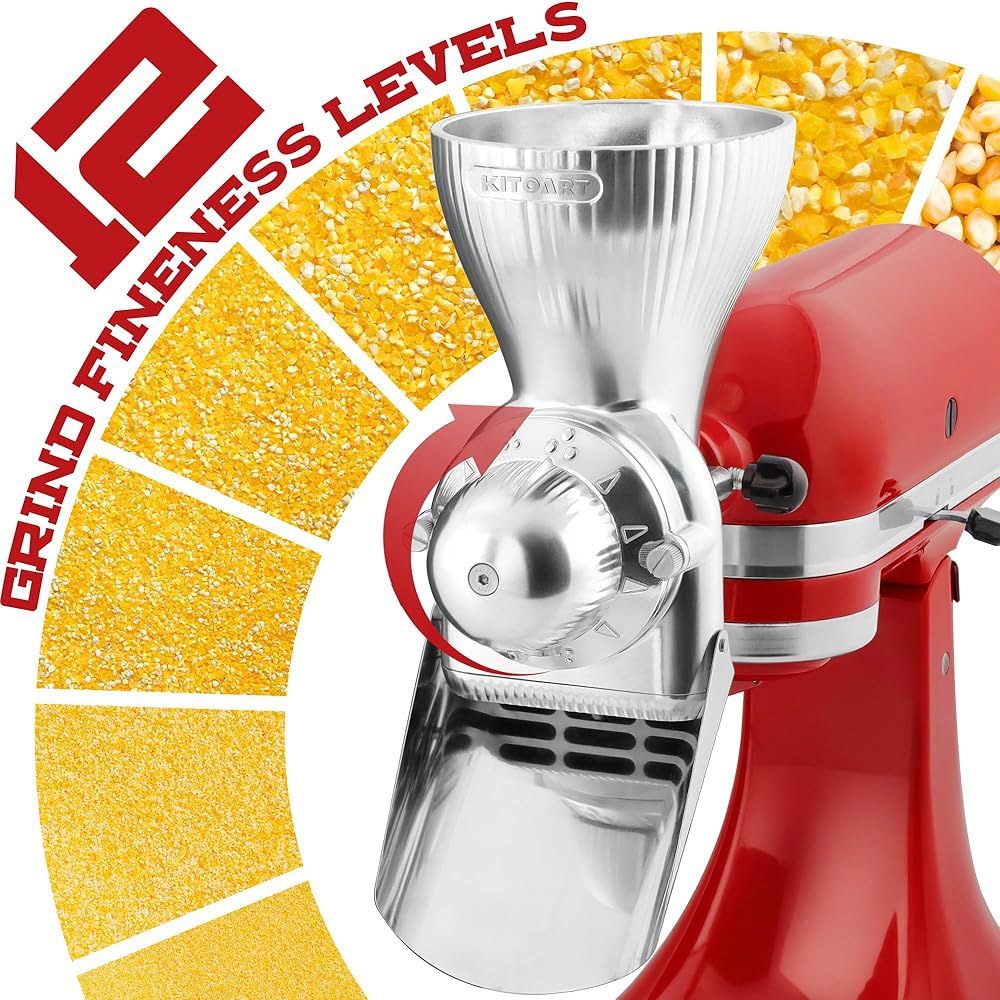 KitchenAid 스탠드 믹서용 그레인 밀 메밀, 그라인드 레벨 밀, 분쇄하는 밀가루 분쇄기, - 곡물을 기장 기타 부착물, 옥수수, 업그레이드 데 및 적합 12가지 귀리, 새로 - 상세 이미지 3