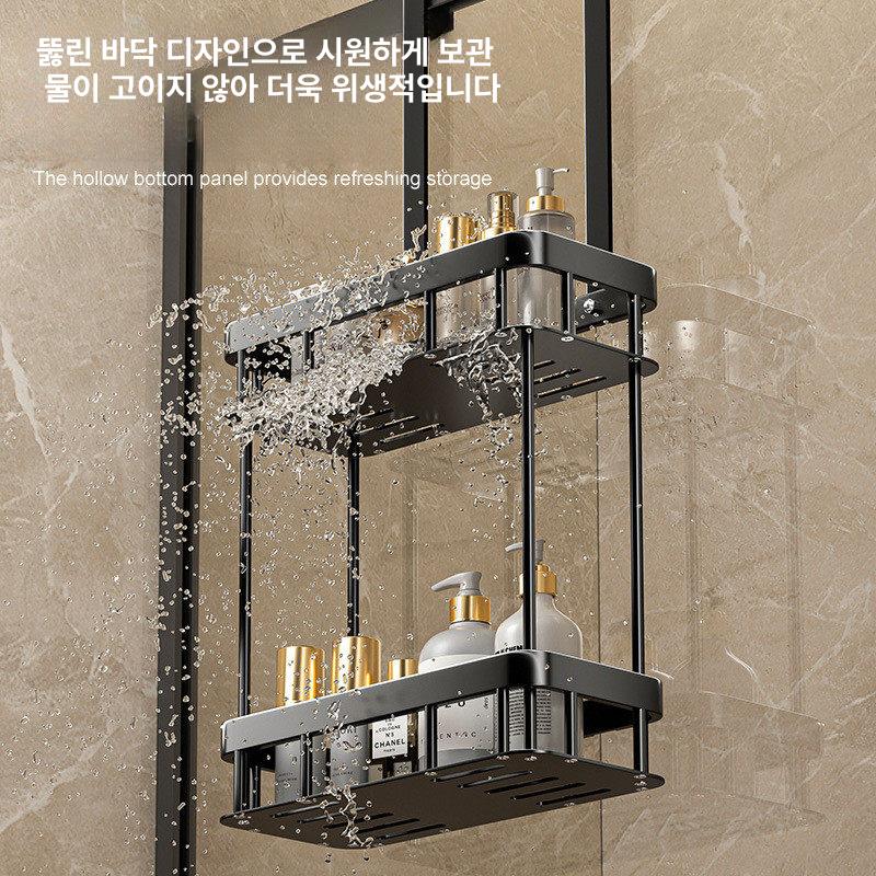 걸이형 수납함 벽걸이 세면도구 정리 수건 걸이 바구니 클래식블랙 이중층 - 상세 이미지 3