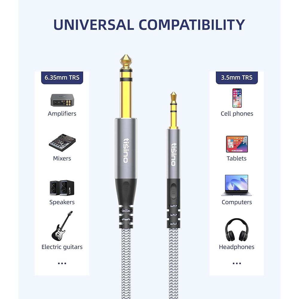 tisino 1/8 ~ 1/4 스테레오 케이블, 3.5mm 어댑터 Aux 코드 오디오 케이블 기타, 키보드 피아노, 노트북, 홈 시어터 장치, 스피커 및 앰프용 - 3m(10피트) - 상세 이미지 3